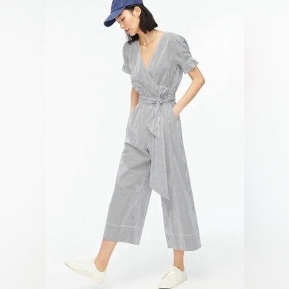 J Crew Striped Organic Cotton Poplin Jumpsuit, size 4,Nautical Summer Office - Picture 1 of 13